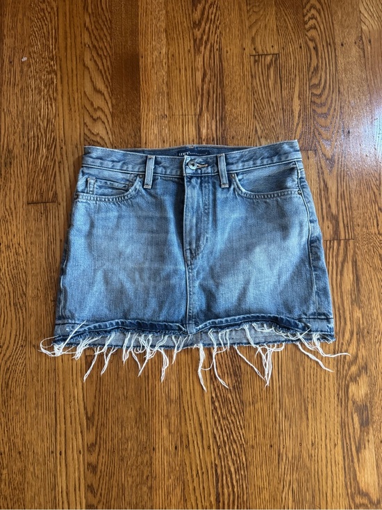 Levi's Dresses & Skirts - Levi’s Made & Crafted Fringe Denim Mini Skirt Raw Hem Y2K